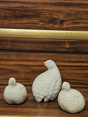 Vtg Set 3 Homco White Porcelain Quail Partridge Figurines Mom & 2 Chicks Japan